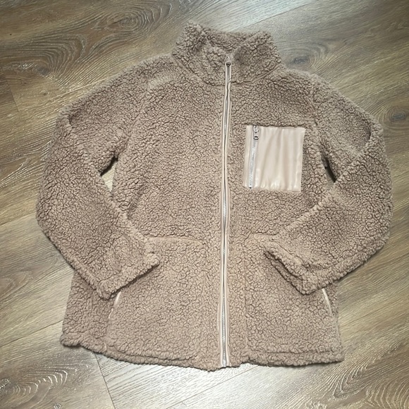 abercrombie & fitch Cozy AF Full-Zip Sherpa Jacket Teddy Vegan Leather Trim - Picture 2 of 4